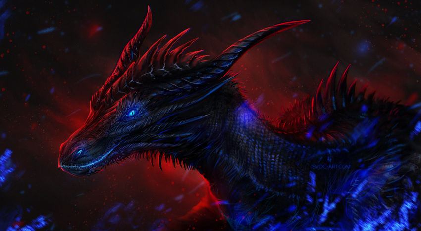 2019 ambiguous_gender blue_eyes claws digital_media_(artwork) dragon feral horn isvoc membrane_(anatomy) membranous_wings scales scalie solo spines western_dragon wings