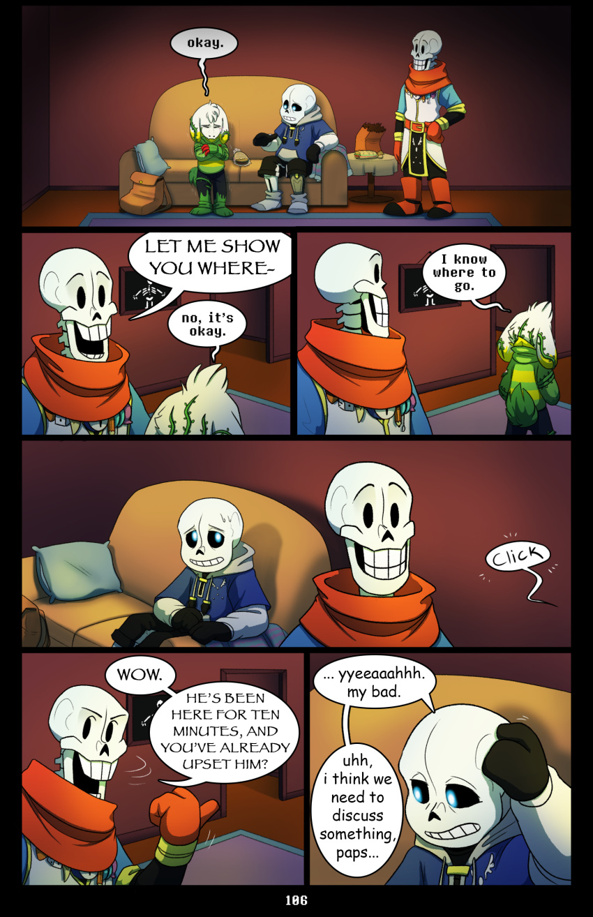 absolutedream absurd_res animated_skeleton asriel_dreemurr bone boss_monster bovid caprine dialogue english_text furniture hi_res mammal papyrus_(undertale) sandwich_(disambiguation) sans_(undertale) skeleton sofa text undead undertale video_games vines