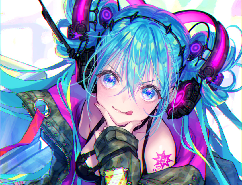 blue_eyes blue_hair close hatsune_miku headphones long_hair vocaloid yamori_(stom)