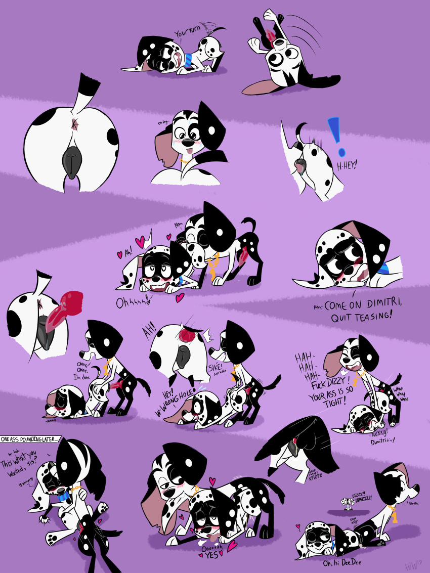 ! &lt;3 &lt;3_eyes 101_dalmatian_street 101_dalmatians 2019 absurd_res anal anal_penetration anatomically_correct animal_genitalia animal_penis animal_pussy anus balls bedroom_eyes bite black_body black_fur blush bodily_fluids brother brother_and_sister canid canine canine_penis canine_pussy canis caught collar cum cum_in_pussy cum_inside cunnilingus dalmatian dee_dee_(101_dalmatians) dialogue digital_media_(artwork) dimitri_1_(101_dalmatians) disney dizzy_(101_dalmatians) domestic_dog ear_bite english_text erection female feral fur genital_fluids gold_chain half-closed_eyes hi_res incest knot knotting male male/female mammal multicolored_body narrowed_eyes open_mouth oral orgasm penetration penis pussy pussy_juice seductive sex sibling simple_background sister smile spots tailwag text tongue tongue_out two_tone_body vaginal vaginal_penetration white_body white_fur whitewolf20xx wrong_hole young