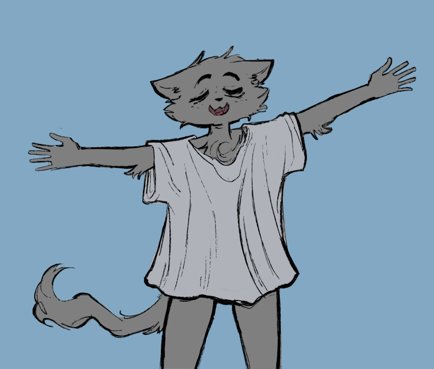 2019 absurd_res andy_(kaboozey) body_hair bottomless chest_hair chest_tuft clothed clothing domestic_cat fangs felid feline felis fingers freckles hi_res invalid_tag kaboozey mammal partially_clothed shirt topwear tuft