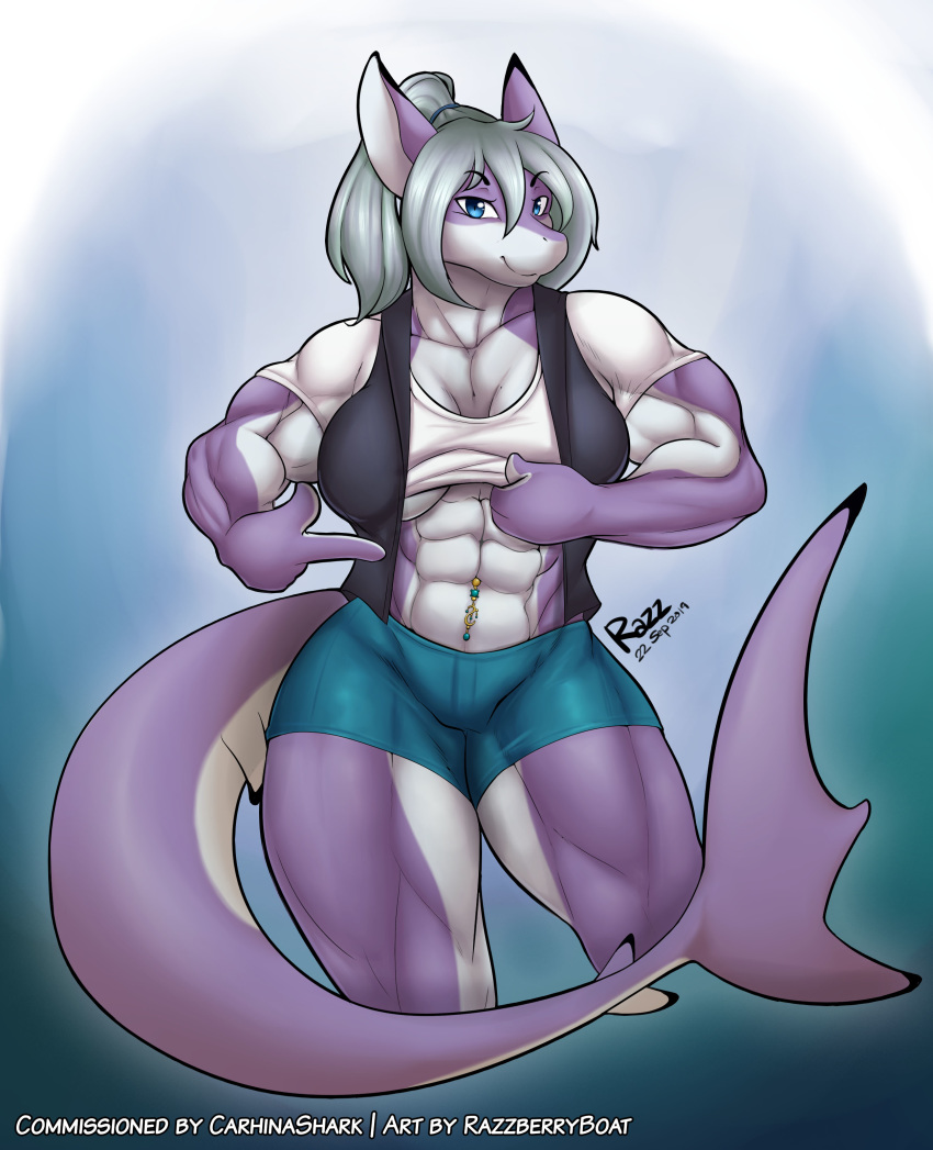 abs absurd_res anthro breasts female fish hi_res marine muscular muscular_female razzberryboat salvia_carhina shark