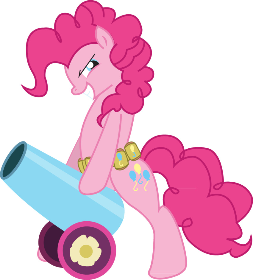 2012 alpha_channel belt blue_eyes cannon cannon_penis cutie_mark earth_pony equid equine female feral friendship_is_magic hi_res horse mammal my_little_pony pinkie_pie_(mlp) pony ranged_weapon shamonme simple_background solo transparent_background weapon
