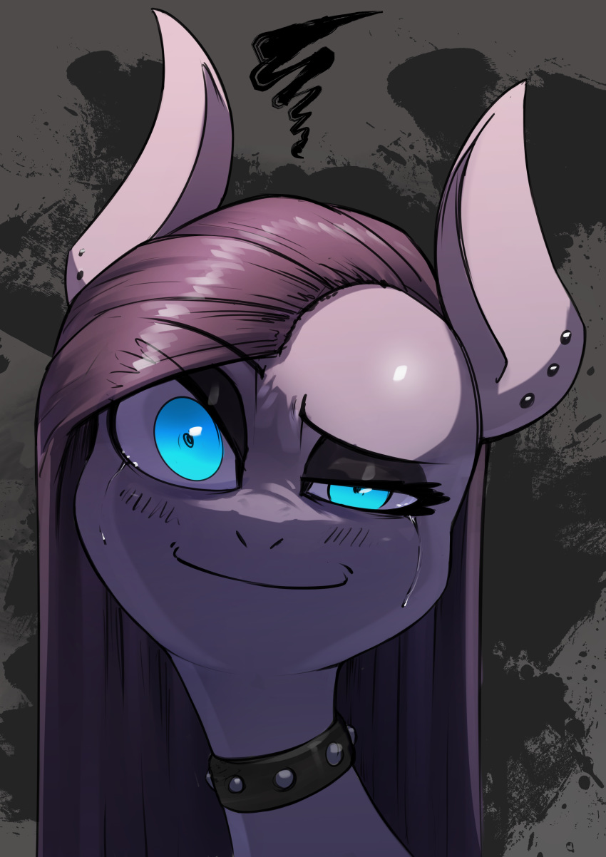 2019 absurd_res black_eyeliner black_eyeshadow blue_eyes bodily_fluids choker collar equid equine eyeshadow friendship_is_magic hair hi_res horse jewelry makeup mammal my_little_pony necklace piercing pinkamena_(mlp) pinkie_pie_(mlp) pony portrait smile solo straight_hair tears underpable