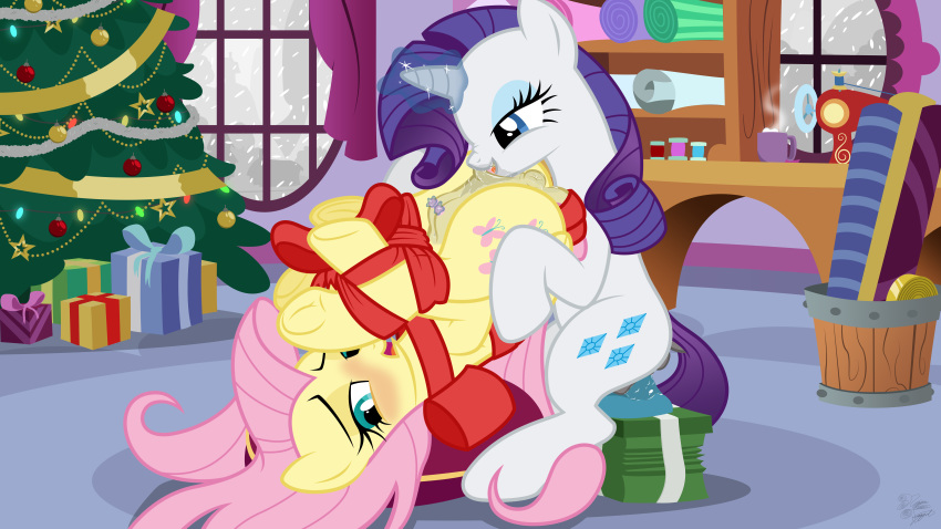 16:9 2018 absurd_res anus ass_up bdsm blue_eyes blush bodily_fluids bondage bound christmas christmas_tree cunnilingus cutie_mark detailed_background digital_media_(artwork) dildo dildo_sitting dock duo equid equine eyelashes eyeshadow female female/female feral feral_on_feral fluttershy_(mlp) friendship_is_magic genital_fluids gift hair hi_res holidays hooves horn inside magic makeup mammal my_little_pony niggerfaggot open_mouth oral penetration pink_hair pterippus purple_hair pussy pussy_juice rarity_(mlp) ribbons sex sex_toy teats tree underhoof unicorn vaginal vaginal_penetration wings