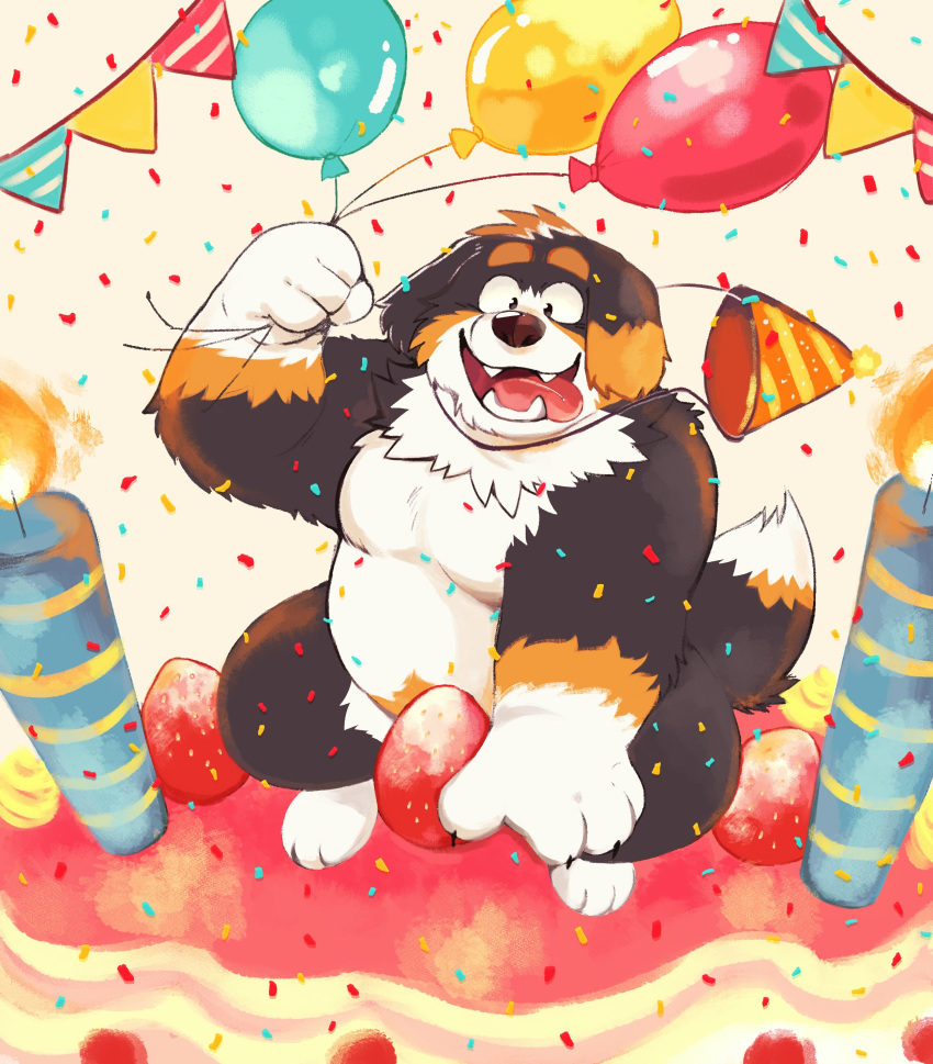 2019 absurd_res anthro belly cake canid canine canis domestic_dog food ginnosuke hi_res humanoid_hands male mammal moobs overweight overweight_male solo tongue tongue_out