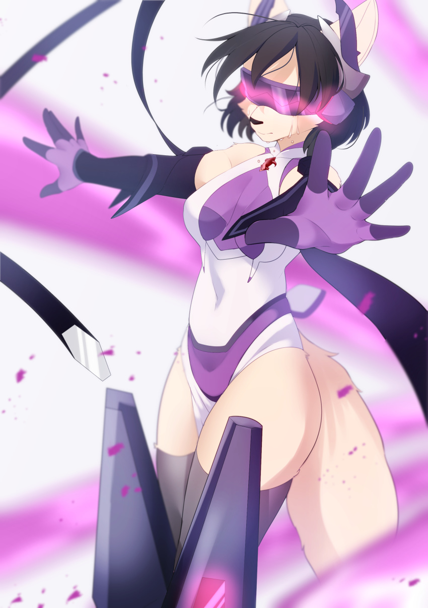 5_fingers absurd_res anthro bodily_fluids breasts canid canine clothing denyfake female fingers fur hair hi_res mammal miku_kohinata multicolored_clothing purple_clothing solo tears white_clothing