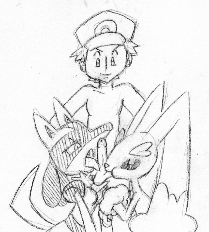 anthro ball_suck balls big_ears breasts clothing fangs featureless_breasts female group group_sex hat headgear headwear hi_res human human_on_anthro interspecies licking lopunny lucario male male/female mammal nintendo nude open_mouth oral penile penis penis_lick pok&eacute;mon pok&eacute;mon_(species) pok&eacute;mon_trainer pok&eacute;philia praiz red_(pok&eacute;mon) sex simple_background sketch spikes sucking threesome tongue tongue_out video_games white_background