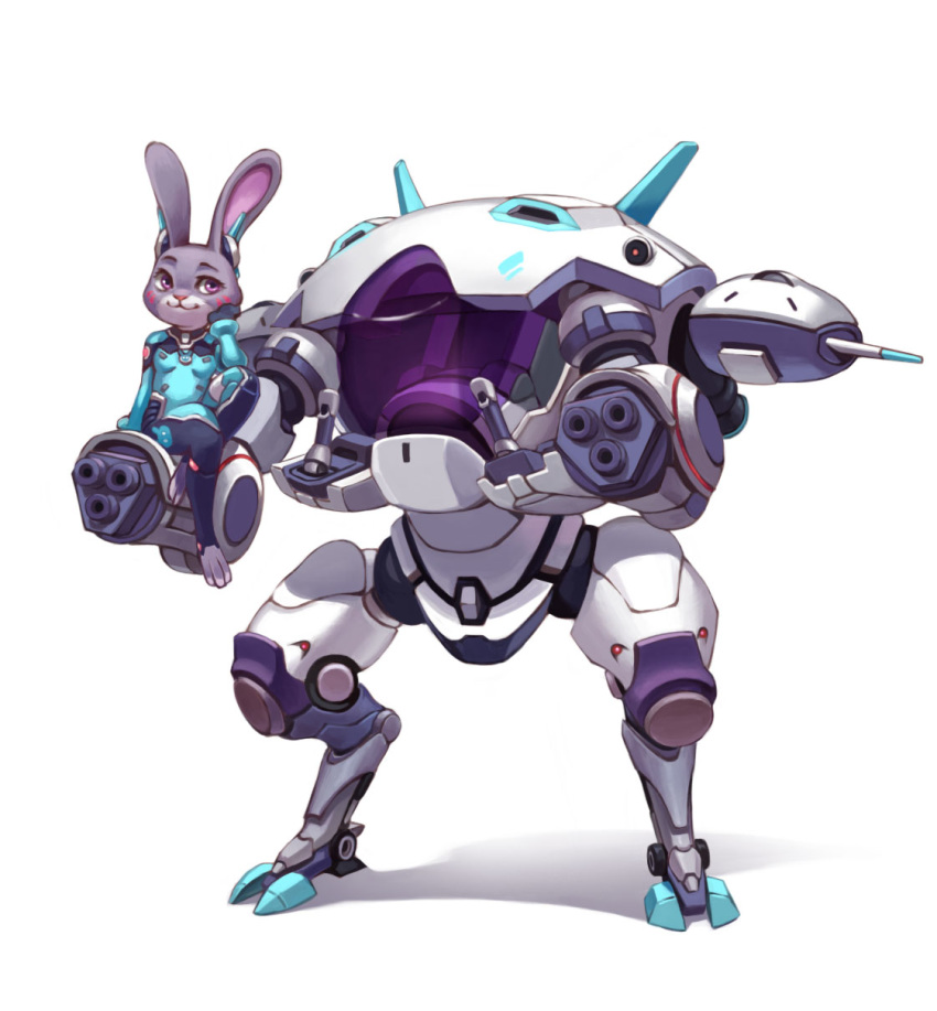 2017 anthro blizzard_entertainment clothed clothing cosplay crossover crossover_cosplay d.va_(overwatch) disney female fully_clothed fur grey_body grey_fur hi_res judy_hopps lagomorph leporid machine mammal overwatch rabbit simple_background sitting solo video_games white_background zootopia 杯具螺旋丸