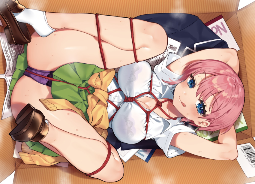 bondage bra cropped go-toubun_no_hanayome ichinose_yukino nakano_ichika panties rope school_uniform see_through short_hair underwear