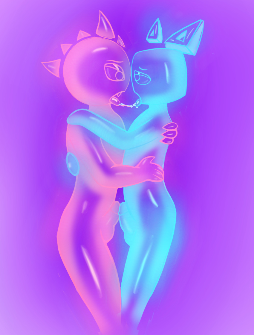 balls blixer blue_body blush bodily_fluids frottage genital_fluids hi_res humanoid humanoid_on_humanoid just_shapes_and_beats male male/male nude penis pink_body precum sad_cube saliva saliva_string sex smrtka769