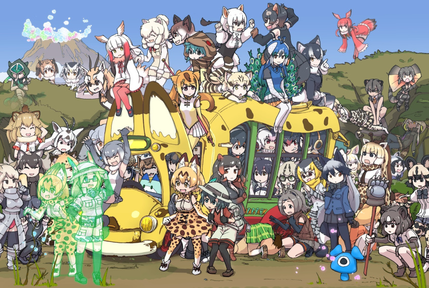 6+girls :&lt; :d ^_^ african_wild_dog_(kemono_friends) alpaca_ears alpaca_suri_(kemono_friends) alpaca_tail american_beaver_(kemono_friends) animal_ears anteater_ears antenna_hair antlers arabian_oryx_(kemono_friends) arm_up armadillo_ears armor arms_up axis_deer_(kemono_friends) backpack bag bangs bare_arms bear_ears beaver_ears beaver_tail big_hair bird_tail bird_wings black-tailed_prairie_dog_(kemono_friends) black_eyes black_gloves black_hair black_legwear blazer blonde_hair blue_eyes bodystocking bow bowtie breast_pocket breastplate brown_bear_(kemono_friends) brown_eyes brown_hair campo_flicker_(kemono_friends) capybara_(kemono_friends) carrying cat_ears cat_tail cerulean_(kemono_friends) chameleon_tail closed_eyes closed_mouth common_raccoon_(kemono_friends) crested_porcupine_(kemono_friends) da_(bobafett) day elbow_gloves emperor_penguin_(kemono_friends) empty_eyes eurasian_eagle_owl_(kemono_friends) everyone expressionless extra_ears eyebrows_visible_through_hair ezo_red_fox_(kemono_friends) fennec_(kemono_friends) fingerless_gloves floating fossa_(kemono_friends) fossa_ears fox_ears fox_tail frilled_lizard_(kemono_friends) full_body fur_collar fur_scarf gauntlets gazelle_ears gentoo_penguin_(kemono_friends) giant_armadillo_(kemono_friends) giraffe_ears giraffe_horns giraffe_print glasses gloves golden_snub-nosed_monkey_(kemono_friends) green_hair grey_hair grey_wolf_(kemono_friends) ground_vehicle hair_between_eyes hair_bun hair_over_one_eye hand_behind_head hand_on_another's_head hand_on_hip hands_up hat hat_feather head_wings headphones helmet heterochromia high-waist_skirt highres hippopotamus_(kemono_friends) hippopotamus_ears holding holding_hands holding_staff holding_strap holding_weapon hologram hood hood_up hoodie humboldt_penguin_(kemono_friends) in_tree indian_elephant_(kemono_friends) jacket jaguar_(kemono_friends) jaguar_ears japanese_black_bear_(kemono_friends) japanese_crested_ibis_(kemono_friends) japari_bus kaban_(kemono_friends) kemono_friends king_cobra_(kemono_friends) kneehighs kneeling leaning_forward leotard lion_(kemono_friends) lion_ears lizard_tail long_hair long_sleeves looking_at_another lucky_beast_(kemono_friends) lying margay_(kemono_friends) medium_hair microskirt mirai_(kemono_friends) monkey_ears monkey_tail moose_(kemono_friends) moose_ears motor_vehicle multicolored_hair multiple_girls northern_white-faced_owl_(kemono_friends) ocelot_(kemono_friends) okapi_(kemono_friends) okapi_ears on_stomach one-piece_swimsuit open_mouth orange_hair oryx_ears otter_ears outdoors owl_ears panther_chameleon_(kemono_friends) pantyhose peafowl_(kemono_friends) pink_hair pith_helmet plains_zebra_(kemono_friends) platinum_blonde_hair pocket ponytail porcupine_ears prairie_dog_tail print_gloves print_neckwear print_skirt raccoon_ears red_hair red_shirt reticulated_giraffe_(kemono_friends) rhinoceros_ears rockhopper_penguin_(kemono_friends) royal_penguin_(kemono_friends) sand_cat_(kemono_friends) sandstar scarf scarlet_ibis_(kemono_friends) serval_(kemono_friends) serval_ears serval_print serval_tail shaded_face shirt shoebill_(kemono_friends) short_over_long_sleeves short_sleeves shorts shorts_under_shorts shoulder_carry silver_fox_(kemono_friends) sitting skirt sleeveless sleeveless_shirt sleeves_past_wrists small-clawed_otter_(kemono_friends) smile snake_tail southern_tamandua_(kemono_friends) squatting staff striped_tail sweater swimsuit tail tamandua_ears tasmanian_devil_(kemono_friends) tasmanian_devil_ears tasmanian_devil_tail thighhighs thomson's_gazelle_(kemono_friends) top-down_bottom-up tree tree_branch tsuchinoko_(kemono_friends) two-tone_hair very_long_hair vest volcano weapon white_hair white_rhinoceros_(kemono_friends) wide_sleeves wings wolf_ears yellow_eyes zettai_ryouiki |d