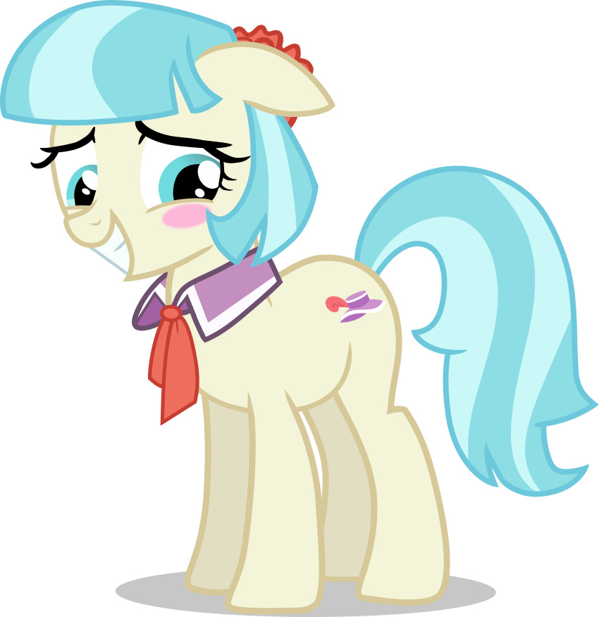 blush coco_pommel_(mlp) cutie_mark earth_pony embarrassed equid equine female feral friendship_is_magic fur hair horse mammal multicolored_hair my_little_pony pony shutterflyeqd solo two_tone_hair