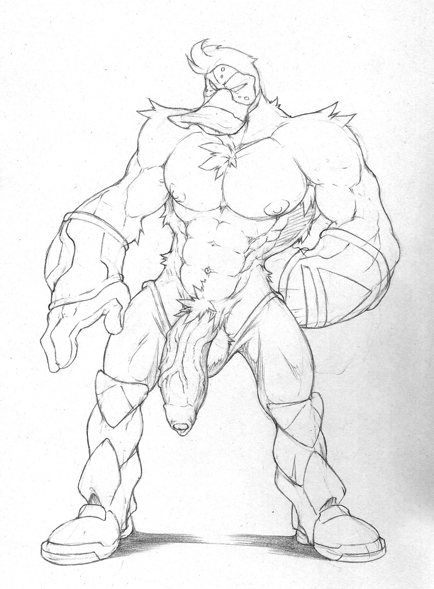 anatid anseriform anthro armor armpit_hair avian bird black_and_white body_hair boots bottomwear chest_tuft clothed clothing duck flaccid footwear gauntlets gloves handwear hi_res hockey_mask male mask mighty_ducks monochrome nipples pants pants_down partially_clothed penis pubes sketch sports_mask sportswear tuft utx-shapeshifter vein veiny_penis wildwing_flashblade