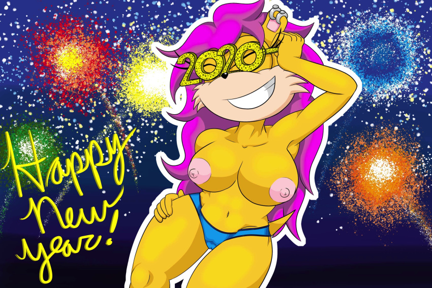 2020 archie_comics clothed clothing english_text eyewear female fireworks glasses hi_res holidays mina_mongoose new_year nipples outside panties smile solo sonic_the_hedgehog_(archie) sonic_the_hedgehog_(comics) sonic_the_hedgehog_(series) text tinydevilhorns topless underwear
