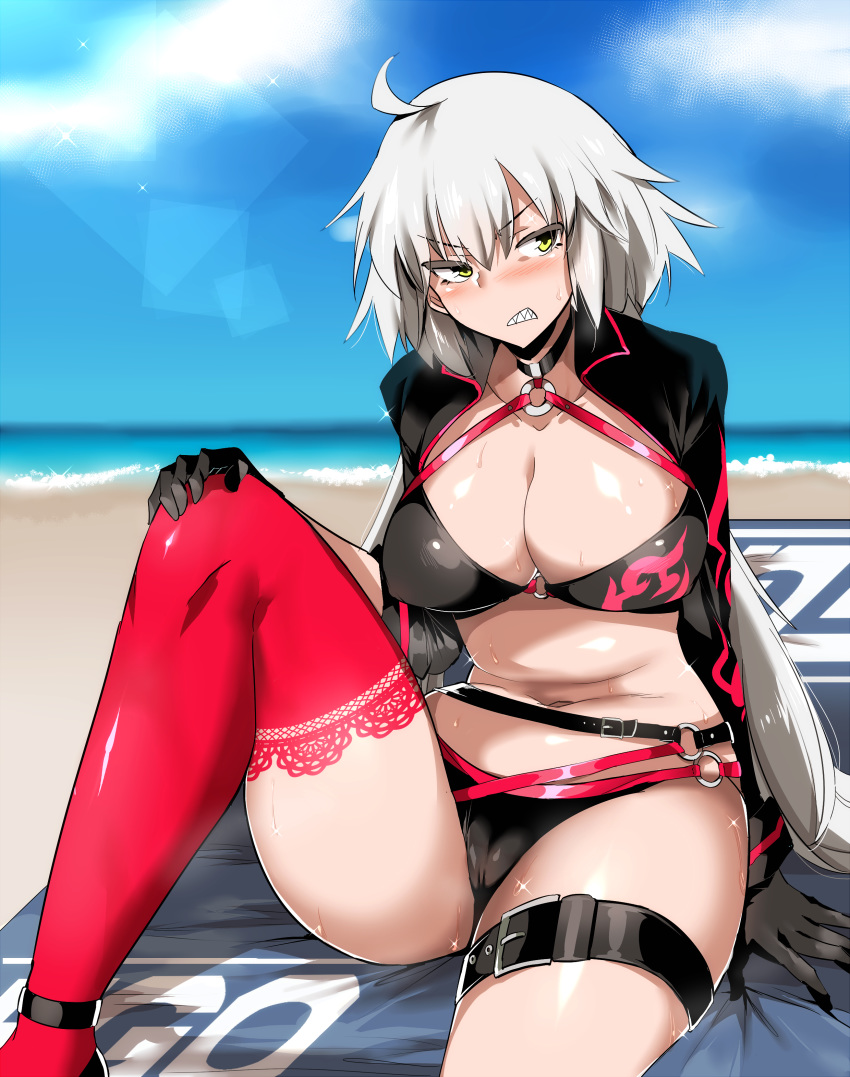 bikini cleavage fate/grand_order jeanne_d'arc jeanne_d'arc_(alter)_(fate) swimsuits tannkobuiwa thighhighs