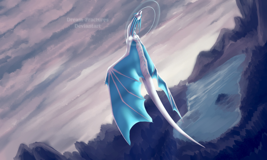 2019 ambiguous_gender day detailed_background digital_media_(artwork) dragon dream-fractures feral horn membrane_(anatomy) membranous_wings outside scalie sky solo western_dragon wings
