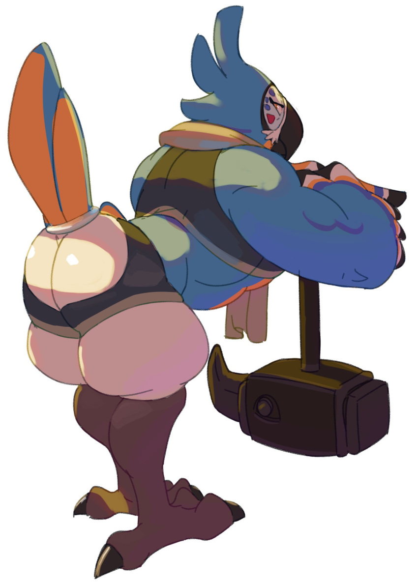 anthro avian bent_over breath_of_the_wild butt dangpa kass_(tloz) looking_back male nintendo rear_view rito solo talons the_legend_of_zelda video_games