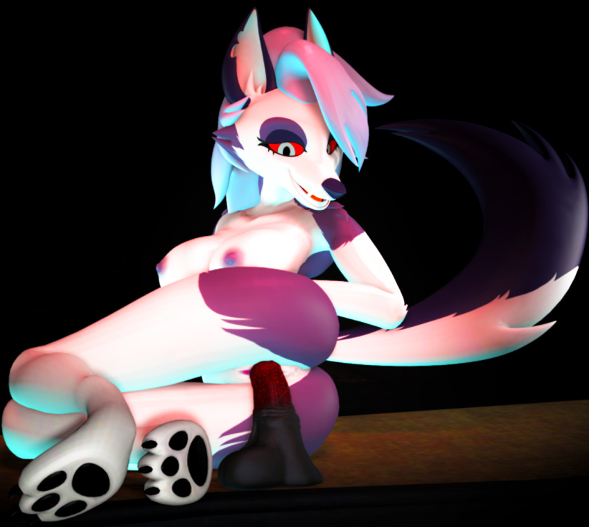 3d_(artwork) big_breasts breasts butt canid canid_demon canine canis demon digital_media_(artwork) dildo feet hair hellhound helluva_boss hi_res loona_(vivzmind) mammal masturbation nipples open_mouth paws penetration pussy rythmit sex sex_toy solo source_filmmaker wolf