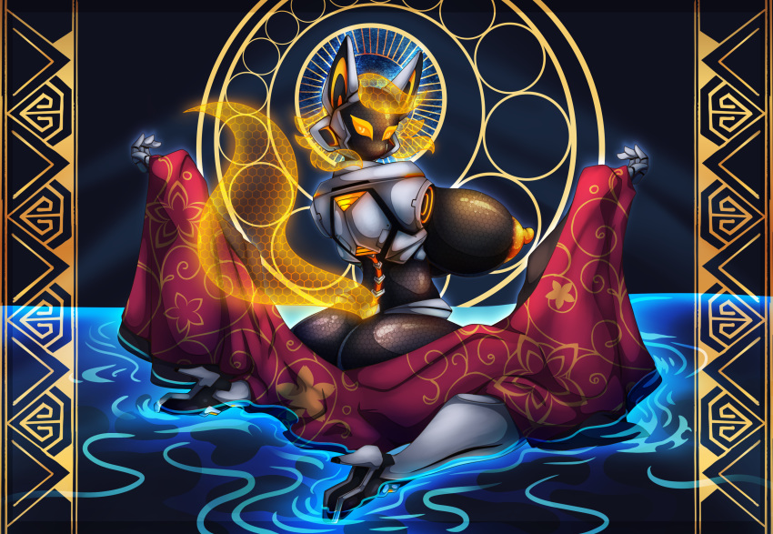 &lt;3 2019 absurd_res amputee android anthro areola armor artist-apprentice587 asian_clothing big_breasts bodily_fluids breasts butt canid canine clothing cybernetics digital_media_(artwork) disability dripping east_asian_clothing eyeless faceless female fox genital_fluids hi_res huge_breasts japanese_clothing kimono looking_back machine mammal nipples nude robot solo thick_thighs wet