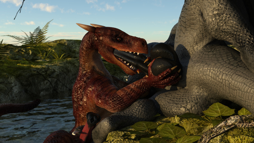 3d_(artwork) daz_3d daz_studio deep_sucking deep_throat digital_media_(artwork) dinosaur dragon duo fellatio licking male masturbation oral penile penis reptile scalie sex sucking tongue tongue_out