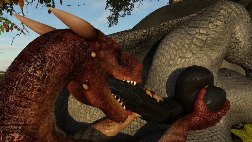 3d_(artwork) daz_3d daz_studio deep_sucking deep_throat digital_media_(artwork) dinosaur dragon duo fellatio licking male masturbation oral penile penis reptile scalie sex sucking tongue tongue_out