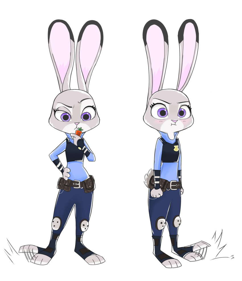 2016 anthro blush clothed clothing disney female fully_clothed hand_on_hip hi_res judy_hopps lagomorph leporid long_ears mammal multiple_poses police_uniform pose purple_eyes rabbit simple_background solo standing swetpot tapping_foot uniform white_background zootopia