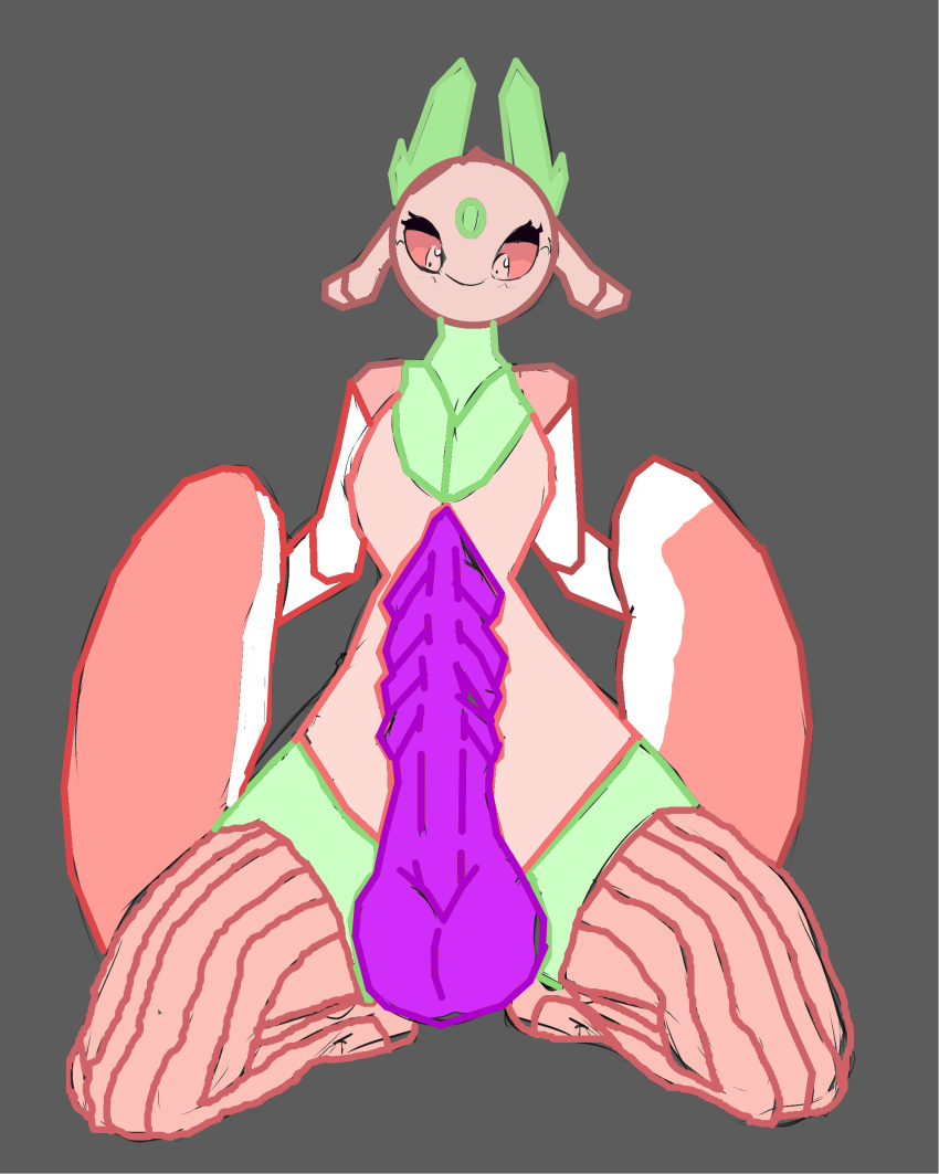 2016 absurd_res arthropod balls big_balls big_penis edit erection hi_res huge_penis insect lurantis male nintendo penis pok&eacute;mon pok&eacute;mon_(species) quin-nsfw ribbed_penis sketch solo video_games