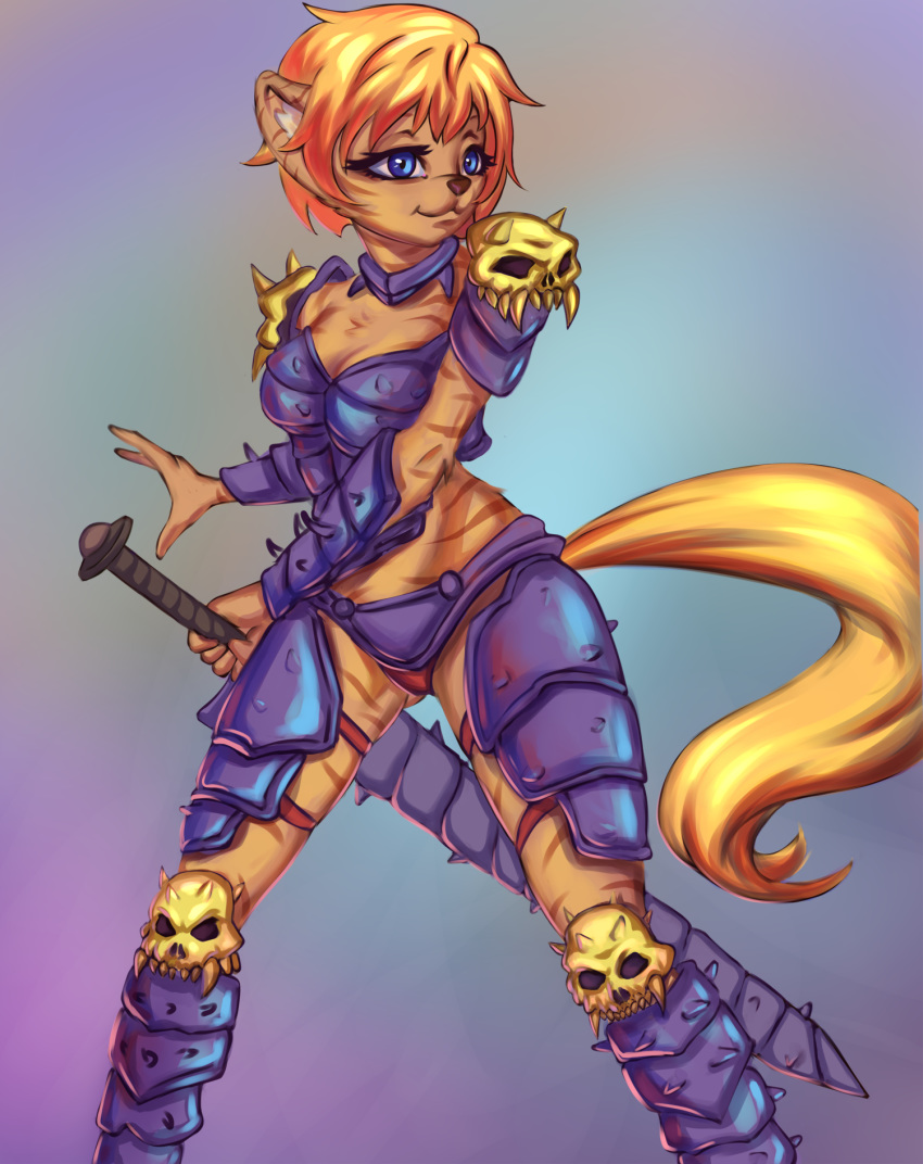 anthro armor domestic_cat fafecalus felid feline felis female invalid_tag mammal melee_weapon solo sword weapon