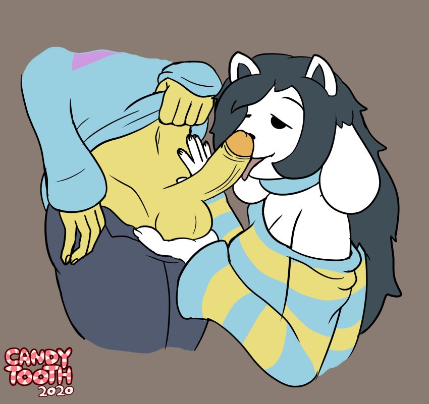 2020 absurd_res anthro balls breasts candy_tooth(artist) clothed clothing duo faceless_male female hair hi_res human human_on_anthro humanoid_penis interspecies licking male male/female male_on_anthro mammal oral penile penis penis_lick protagonist_(undertale) sex signature tem temmie_(undertale) tongue tongue_out undertale video_games