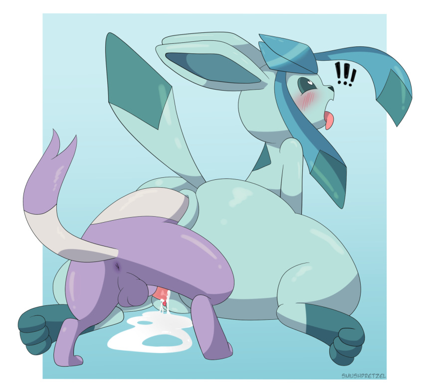 anal anal_vore blush bodily_fluids cum double_penetration eeveelution female genital_fluids glaceon male male/female mammal mienshao nintendo penetration pok&eacute;mon pok&eacute;mon_(species) smushpretzel video_games vore