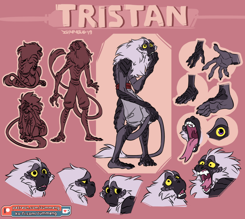 2020 5_fingers 5_toes anthro clothed clothing digital_media_(artwork) fingers haplorhine male mammal model_sheet monkey open_mouth primate teeth toes tongue tristan_(zummeng) yellow_eyes zummeng