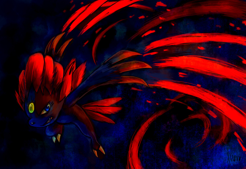 2012 absurd_res ambiguous_gender blue_eyes digital_media_(artwork) feathers feral haychel hi_res nintendo pok&eacute;mon pok&eacute;mon_(species) red_body red_feathers solo video_games weavile