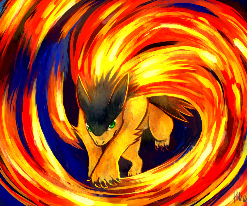 2012 ambiguous_gender digital_media_(artwork) feral fire green_eyes haychel hi_res nintendo orange_theme pok&eacute;mon pok&eacute;mon_(species) quadruped solo typhlosion video_games