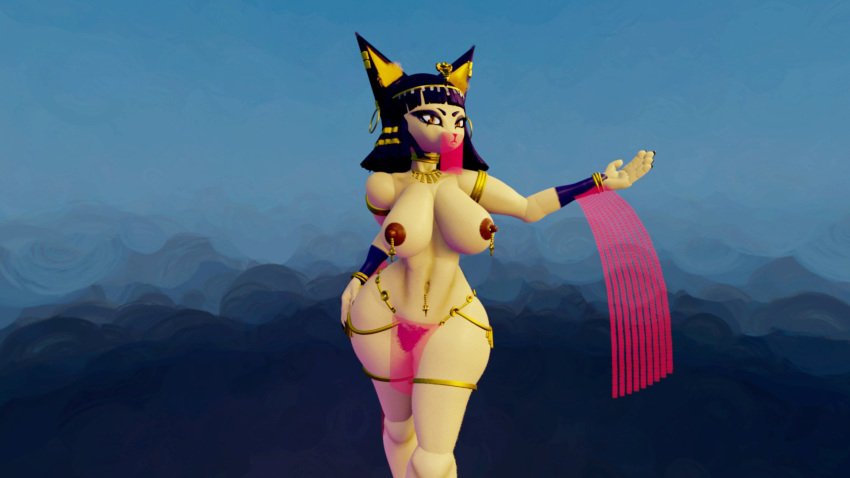 3d_(artwork) animal_crossing ankha_(animal_crossing) anthro blue_background bracelet breasts clothed clothing digital_media_(artwork) domestic_cat ear_piercing ear_ring felid feline felis female hair jewelry loincloth mammal navel navel_piercing necklace nintendo nipple_piercing nipples piercing pubes simple_background solo topless translucent translucent_clothing veil video_games