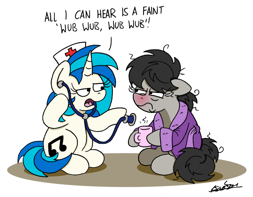 2020 annoyed bobthedalek duo english_text equid equine female feral friendship_is_magic hi_res horn horse ill mammal medical_instrument my_little_pony octavia_(mlp) pony scientific_instrument simple_background stethoscope text unicorn vinyl_scratch_(mlp) white_background