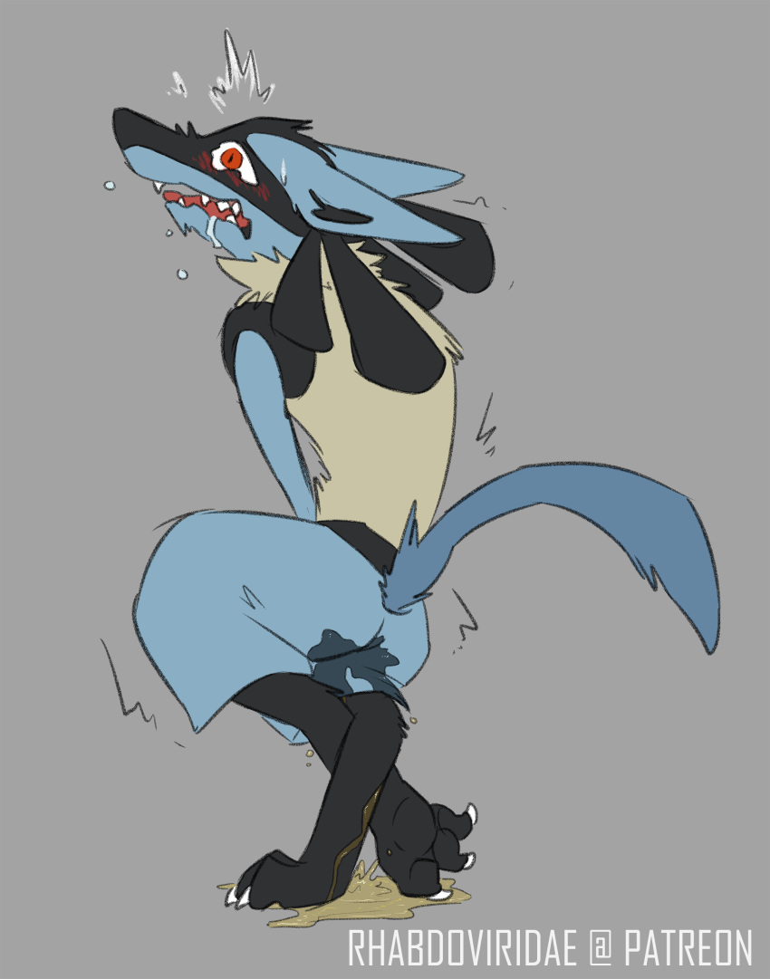 bodily_fluids canid canine conditional_dnp digital_drawing_(artwork) digital_media_(artwork) drooling genital_fluids lucario mammal nintendo omorashi open_mouth pok&eacute;mon pok&eacute;mon_(species) saliva urine urine_puddle video_games wolftacos