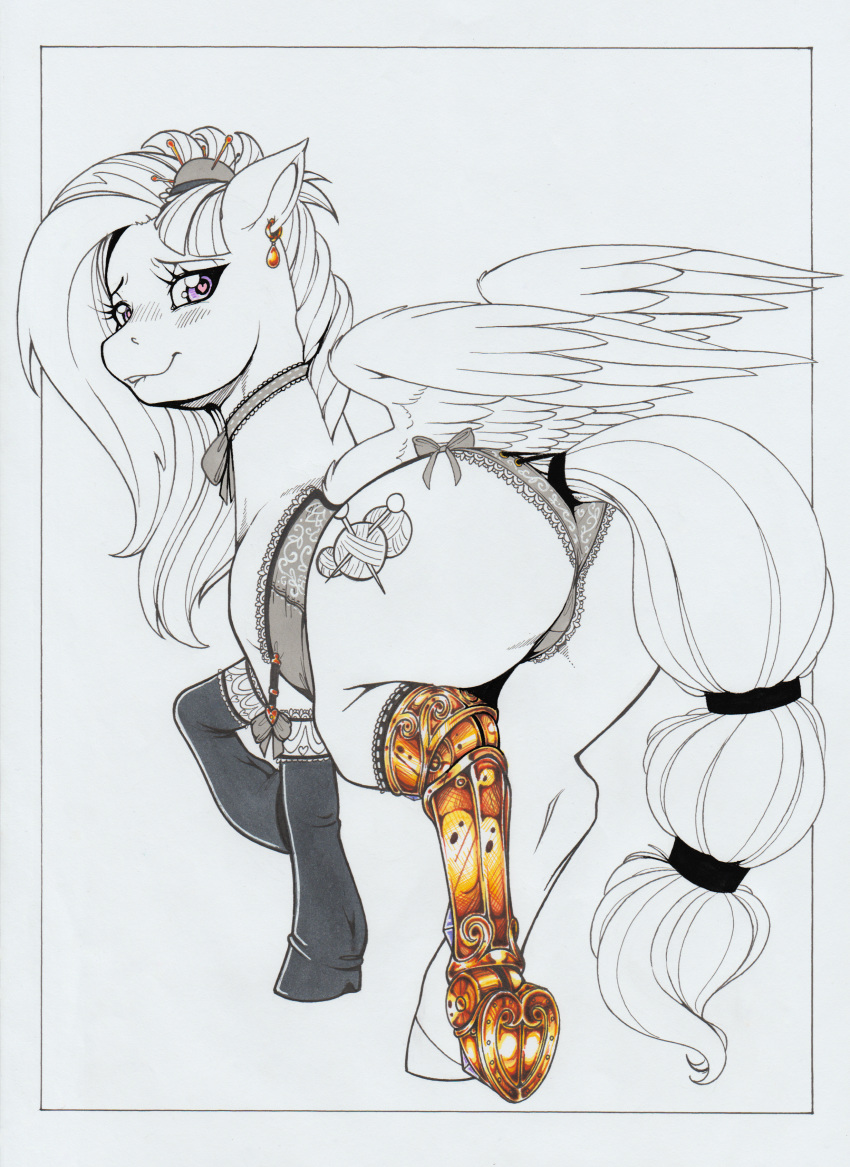 &lt;3 &lt;3_eyes 2020 absurd_res bionic_leg blush clockwork clothing corset cutie_mark cybernetic_leg equid equine female feral hi_res kerfuffle_(mlp) legwear lingerie longinius mammal monochrome my_little_pony panties piercing prosthetic prosthetic_leg prosthetic_limb pterippus quadruped solo steampunk stockings underwear wings