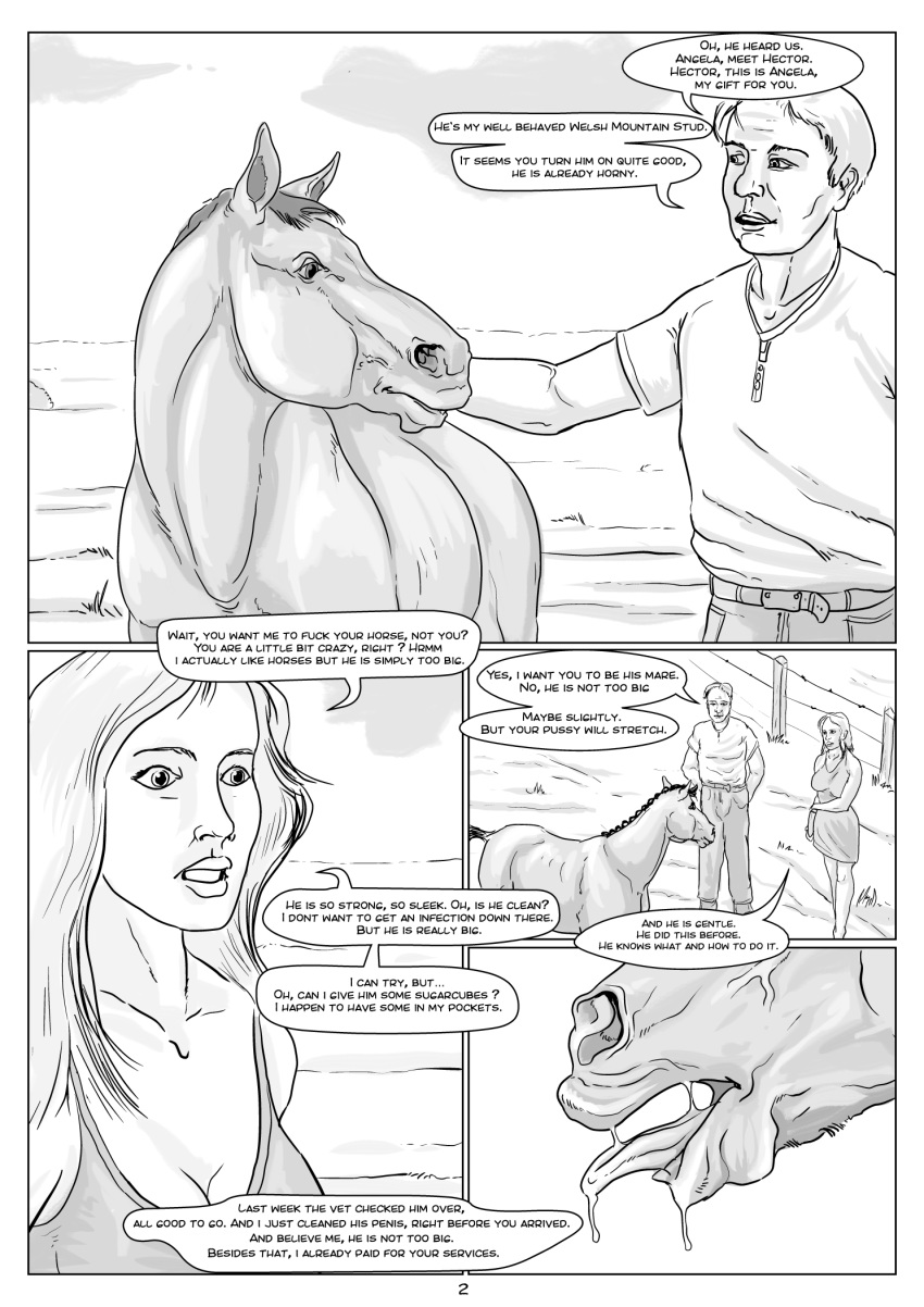 2020 animal_genitalia animal_penis bestiality comic equid equine female female_on_feral feral horse human jambo mammal penis sex text vermilion888