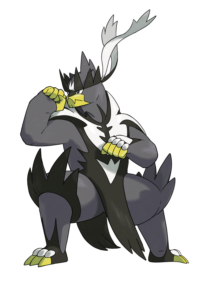absurdres black_eyes bright_pupils clenched_hands closed_mouth fighting_stance full_body gen_8_pokemon highres no_humans official_art outline pokemon pokemon_(creature) solo urshifu white_outline