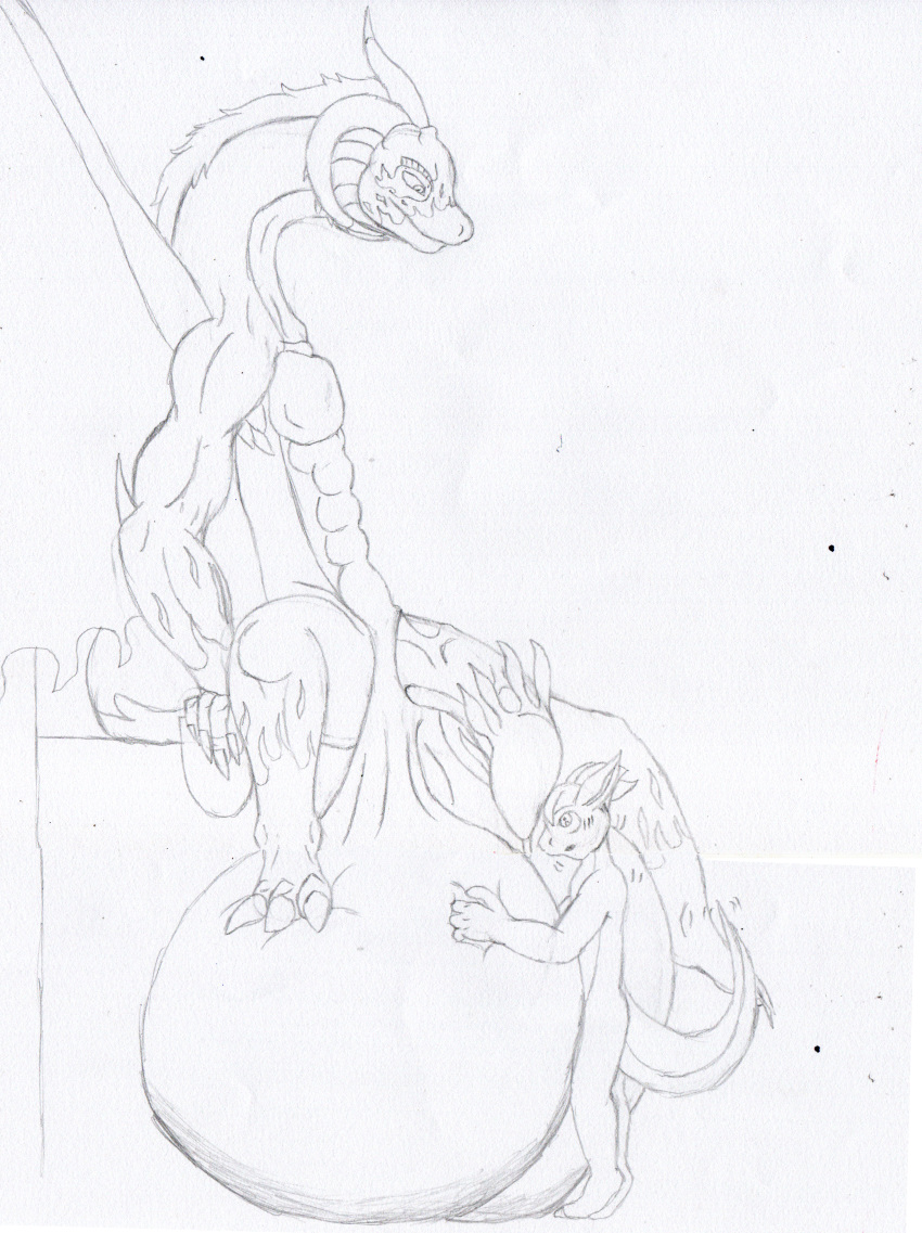 2020 absurd_res anthro backsack ball_fondling ball_grab balls big_balls big_penis blush bodily_fluids claws cum cum_vore dragon duo fletion_draton fondling genital_fluids graphite_(artwork) hi_res horn huge_balls hyper hyper_balls lizardman male male/male monochrome nude pencil_(artwork) penis precum reptile scalie simple_background sketch smile the_criator traditional_media_(artwork) vore white_background wings