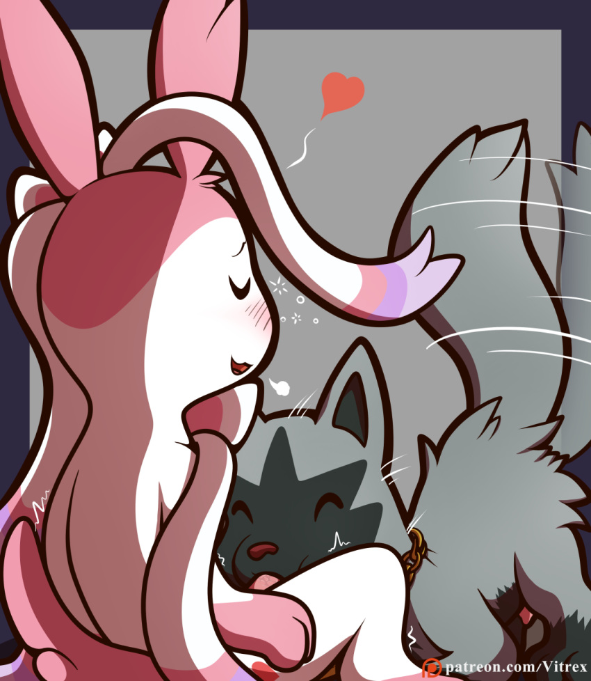 &lt;3 blush digital_media_(artwork) duo eeveelution erection fellatio feral fur grey_body grey_fur male male/male nintendo oral penetration penile penis pok&eacute;mon pok&eacute;mon_(species) poochyena sex simple_background sylveon video_games vitrex white_body white_fur