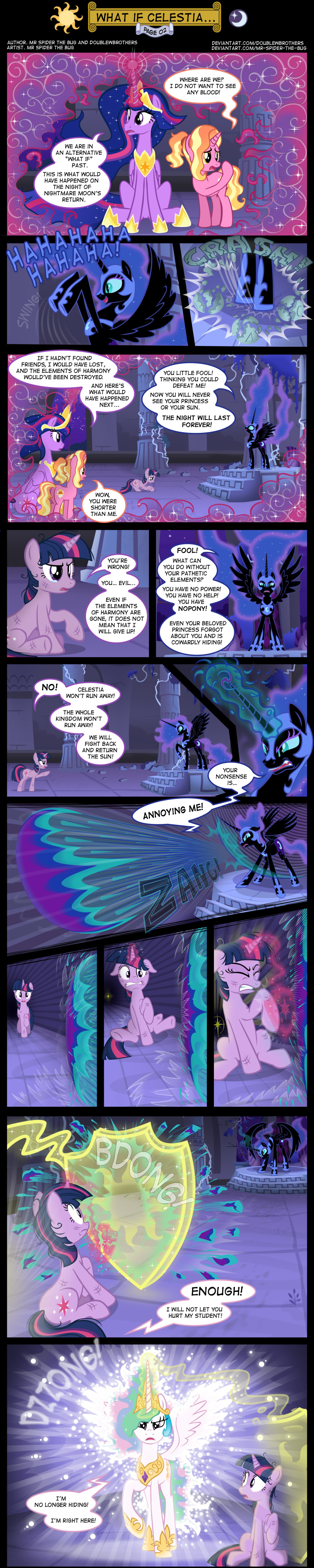 absurd_res better_version_at_source comic dialogue doublewbrothers equid female feral friendship_is_magic hi_res horn luster_dawn_(mlp) magic mammal mr-spider-the-bug my_little_pony nightmare_moon_(mlp) princess_celestia_(mlp) superabsurd_res twilight_sparkle_(mlp) unicorn winged_unicorn wings