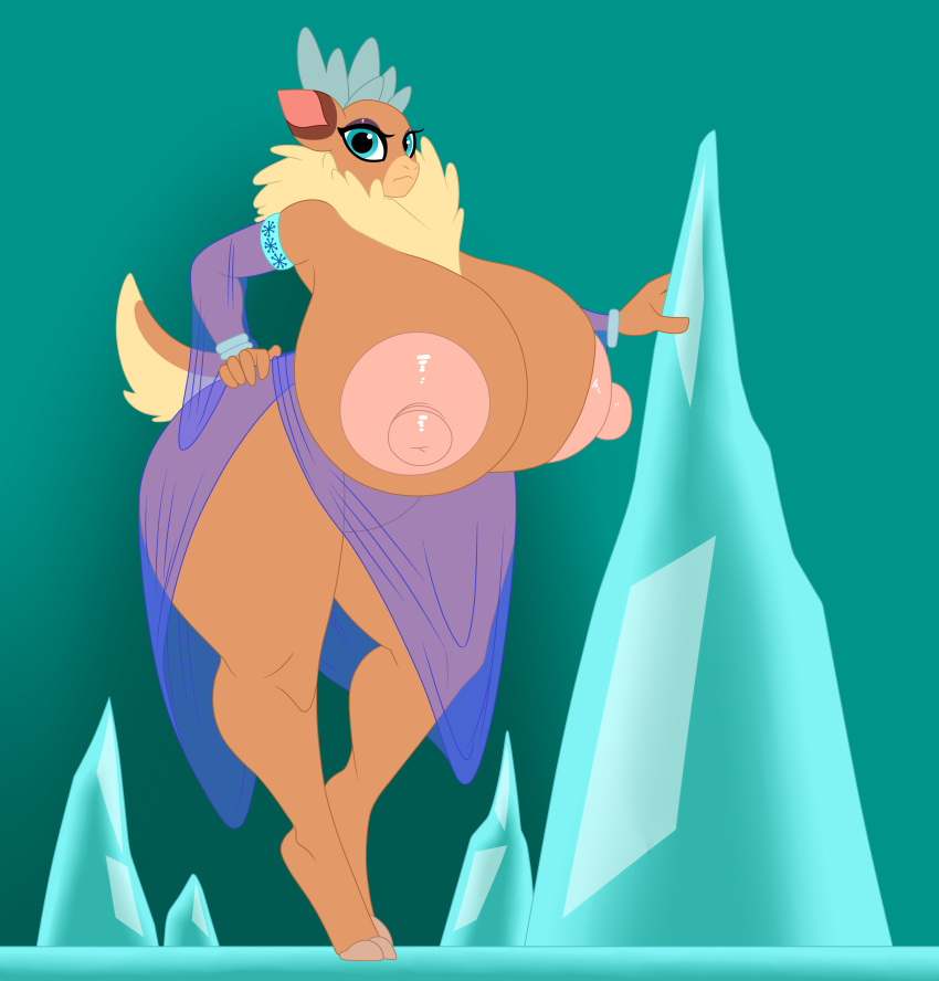 anthro big_breasts breasts capreoline cervid clothing female hand_on_hip huge_breasts mammal mr.pink nonuberis reindeer them's_fightin'_herds thick_thighs translucent translucent_clothing velvet_reindeer_(tfh)