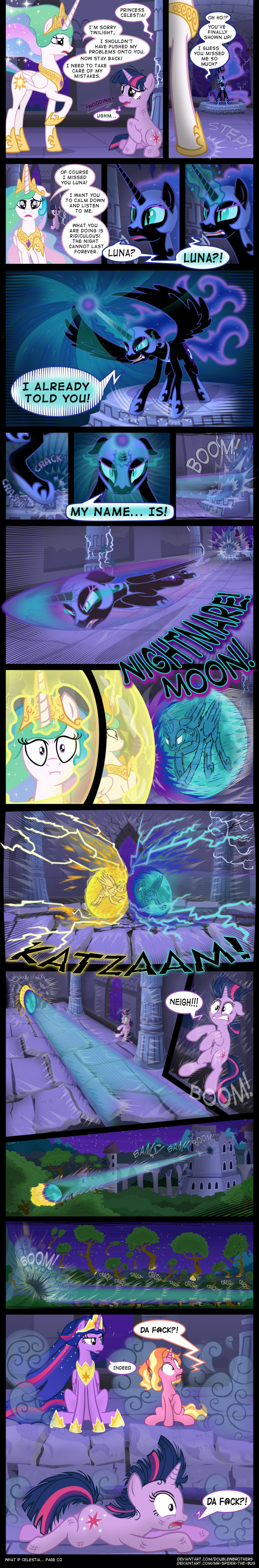 absurd_res better_version_at_source comic dialogue doublewbrothers equid female feral friendship_is_magic hi_res horn luster_dawn_(mlp) magic mammal mr-spider-the-bug my_little_pony nightmare_moon_(mlp) princess_celestia_(mlp) superabsurd_res twilight_sparkle_(mlp) unicorn winged_unicorn wings