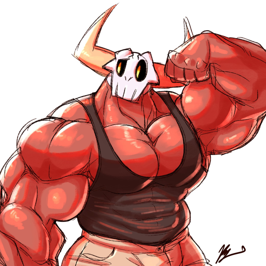 1:1 abs anthro biceps bottomwear clothing demon flexing hi_res horn male muscular muscular_male pants pecs piesac shirt solo tank_top topwear yongdasom