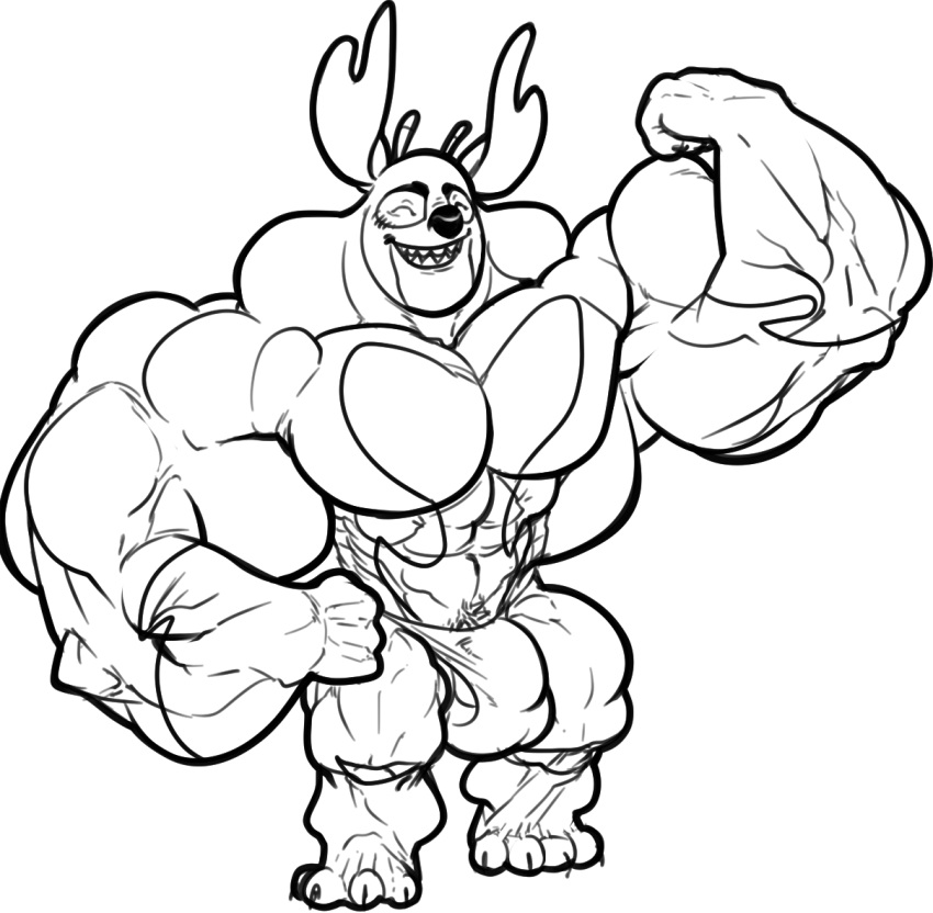 2014 4_toes ace_(lilo_and_stitch) alien antennae_(anatomy) biceps big_muscles black_and_white bulge clothing digital_drawing_(artwork) digital_media_(artwork) dipstick_antennae disney experiment_(lilo_and_stitch) eyes_closed flexing furry_(artist) grin hand_on_hip huge_muscles hyper hyper_muscles lilo_and_stitch male monochrome multicolored_antennae muscular muscular_male notched_ear pecs pubes simple_background smile solo standing thong toes underwear white_background