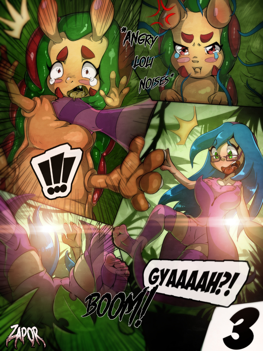 2020 anthro arthropod caterpillar clothing comic digital_media_(artwork) fairy feet female hi_res insect larva legwear monster_girl_(genre) open_mouth simple_background socks teeth tongue zapor zapor666