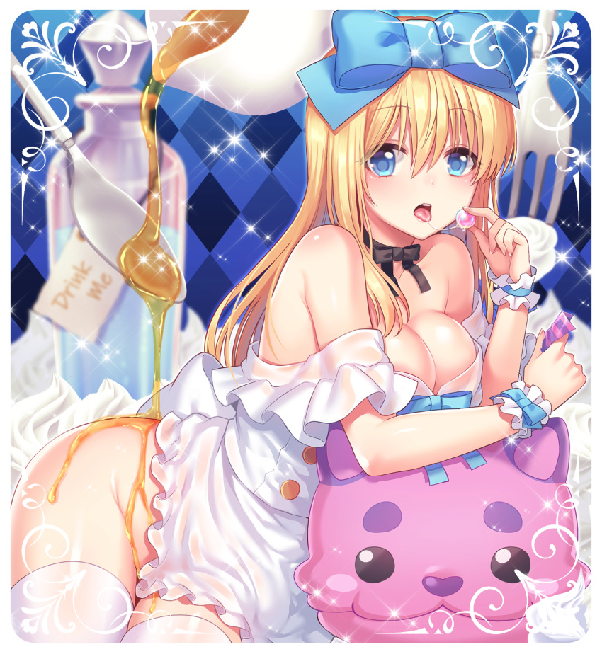 alice alice_in_wonderland cleavage hoshina_meito naked_apron thighhighs