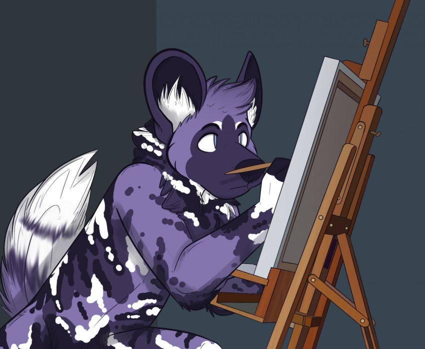 african_wild_dog canid canine canvas digital_media_(artwork) jixter mammal painting pelron purple_body